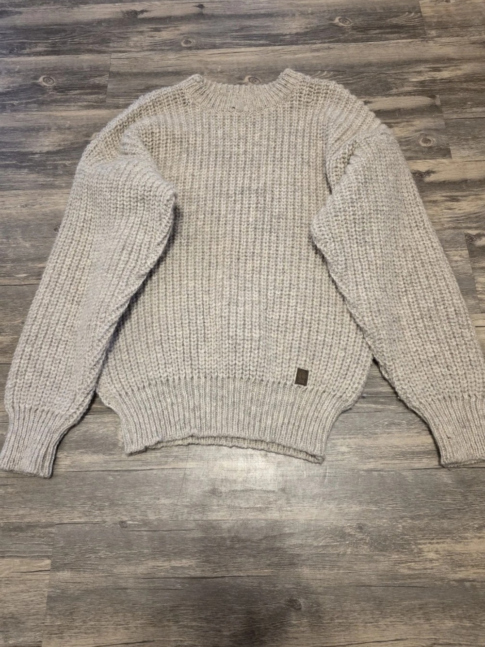 Runox Casual Chunky Knit Crewneck Sweater Oatmeal Beige Ribbed Cozy Unisex